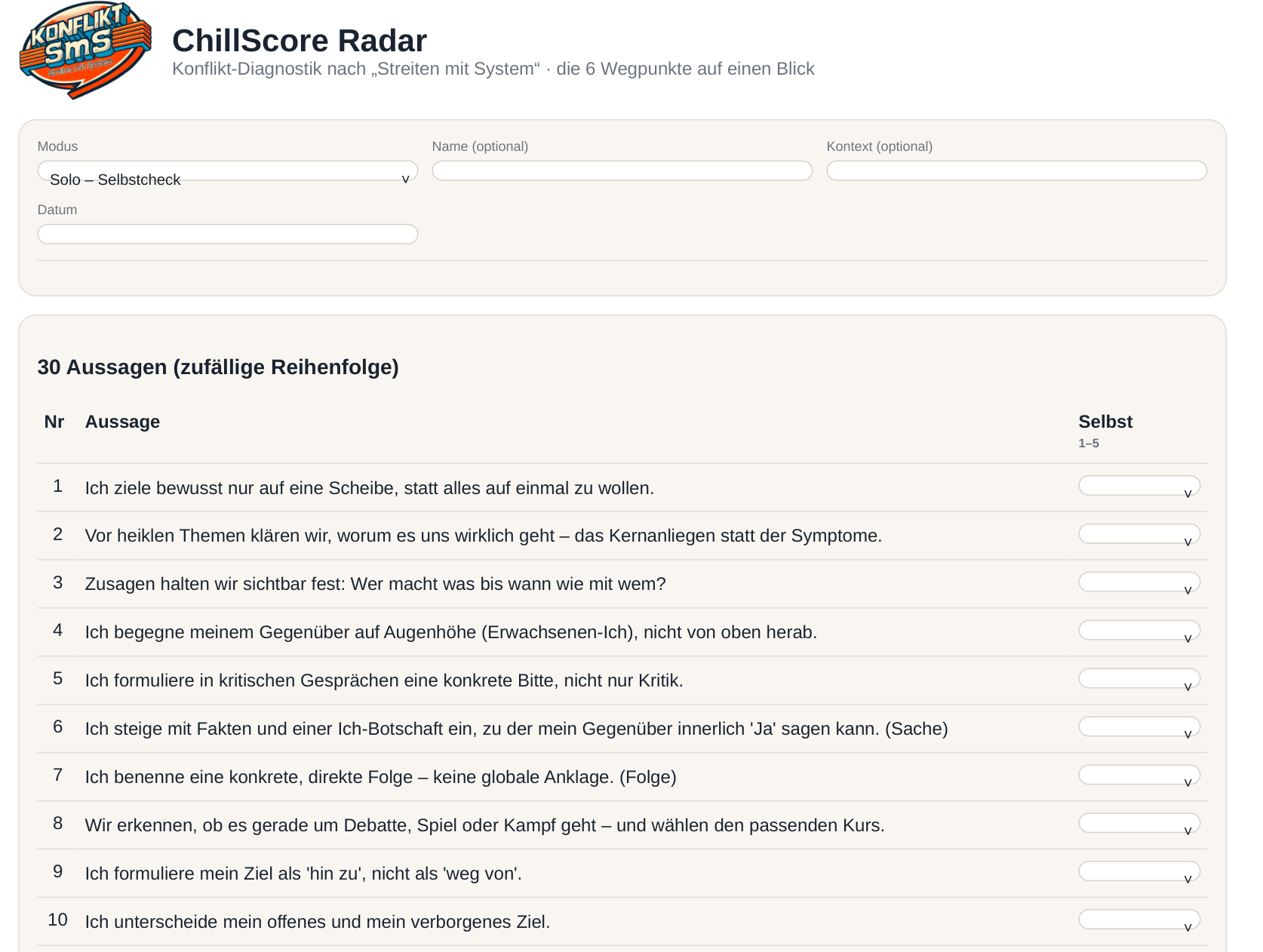 ChillScore Radar – Aussagen 1 bis 10